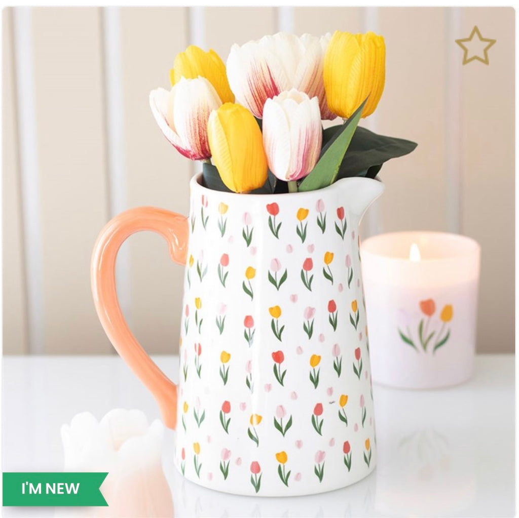 ceramic tulip print floral  jug vase